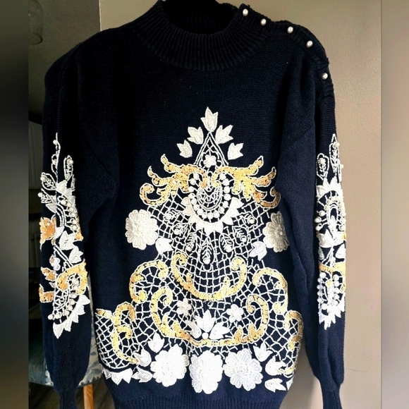 bonnie boerer Sweaters - VINTAGE BONNIE BOERER | Beaded Sequin black sweater 80s   Small